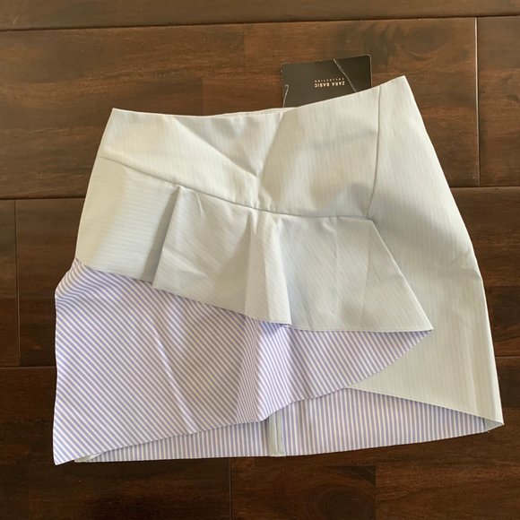 Zara Blue Stripe A-Line Frilled RUFFLE Mini SKIRT - Picture 1 of 6